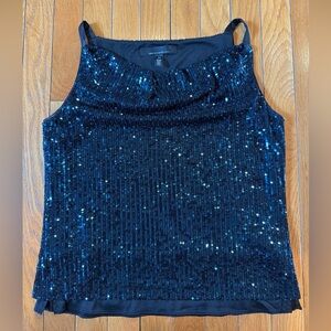 White House Black Market Navy Blue Sequin Black Lined Stretch Tank Top Sz XS